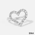 Elegant silver stainless steel ring with a sparkling cubic zirconia hollow heart design - Adjustable Open / Hollow Heart Style (B964) / Silver