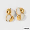 Modern golden stainless steel stud earrings with irregular white resin stone cabochons - Earrings (D3974) / Gold with White