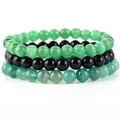 Set di tre braccialetti di perline fatti a mano con occhio di gatto verde e agata - Onice Nero + Occhio di Gatto Verde + Rigato Verde / 21cm (Perla 8mm)