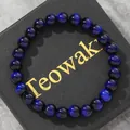 Deep blue glass imitation tiger eye beaded bracelet with cat eye effect on display box - 19cm 8mm / Lapis Blue
