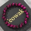 Magenta cat's eye round glass bead bracelet with polished finish on black box - 19cm 8mm / Rose Red