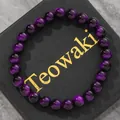 Premium purple cat eye glass beaded bracelet displayed on a luxury black jewelry gift box - 19cm 8mm / Purple