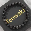 Elegant black cat eye glass bead bracelet for men and women on luxury box - 19cm 8mm / Obsidian