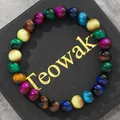 Handmade colorful faux tiger eye and cat eye beaded bracelet shown on a black gift box - 19cm 8mm / Colorful