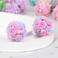 Macro detail of handmade pink and purple clay rose flower ball beads with pearl accents - Polymer Clay Large Rose Ball / 1 Piece 20mm Pack / Colorful