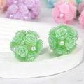 Detail of green clay rose flower ball beads with white pearls for DIY jewelry - Polymer Clay Large Rose Ball / 1 Piece 20mm Pack / Green