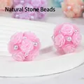 Detailed macro shot of pink clay rose flower ball beads decorated with pearls and glitter - Polymer Clay Large Rose Ball / 1 Piece 20mm Pack / Pink