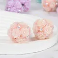 Macro view of delicate pink resin rose flower balls with white pearls and glitter details - Polymer Clay Large Rose Ball / 1 Piece 20mm Pack / Champagne