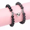 Detail view of magnetic heart clasp on black obsidian and lava stone bead bracelets - Heart Magnetic Style / 19cm (8mm Beads) / Lava Stone Polished Black