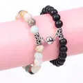 Close-up of magnetic couple beaded bracelets with natural stones and matte black beads - Round Magnetic Style / 19cm (8mm Beads) / Matte Black Multicolor Mix