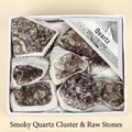Natural smoky quartz cluster mineral raw stones in a white gift box for aromatherapy. - 8x9.5x4cm Gift Box / Smoky Quartz Cluster Box