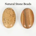 Oval picture jasper beads with natural dendritic and banded patterns for jewelry. - 1 Piece / Jasper