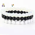 Set di tre braccialetti di perle impilabili con turchese bianco e perle di agata nera - Onice Nero + Opale + Howlite Bianca / 21cm (Perla 8mm)