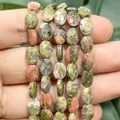 Faceted 6x8mm oval Unakite natural stone beads for DIY jewelry making detail close-up - Faceted Flat Oval / 23 Pieces/Pack (6x8mm) / Unakite