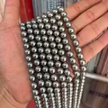 Glänzende graue Muschelperlen Rundperlen für DIY Armband und Halskette Schmuckherstellung - Schwarzgraue Muschelperle