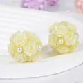 Detailed view of handmade polymer clay rose flower ball beads with white pearls. - Polymer Clay Large Rose Ball / 1 Piece 20mm Pack / Yellow
