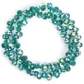 Close-up of sparkling faceted green teardrop crystal beads with AB coating for DIY crafts - Transverse Hole Teardrop (s3846-02) / 6mm (Approx 88 Beads/String) / Peacock Green AB