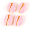 Detailed macro shot of four pink oil-dripped natural cowrie shells for jewelry - 10-20mm Shell / 10 Pieces/Pack / Pink