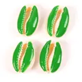 Macro detail of natural cowrie shells with vibrant green enamel dripping oil finish - 10-20mm Shell / 10 Pieces/Pack / Green
