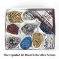 Macro detail of colorful electroplated silicon carbide mineral specimens in a gift box - Gift Boxed Raw Stone Specimen / 1 Box (8x9.5x4cm) / One Box Electroplated Mixed Colors (GN624)