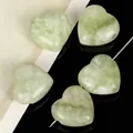 Natural light green stone heart-shaped beads with horizontal holes for DIY jewelry - 2 Pieces 20mm / Green Nephrite