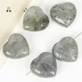 Heart-shaped gray natural stone beads with horizontal holes for DIY jewelry making - 2 Pieces 20mm / Labradorite