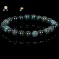 Natural moss agate bead bracelet for men and women on black reflective background - Moss Agate (B0100) / 19cm 6mm