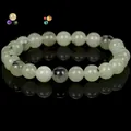 Natural pale green stone beaded bracelet with black inclusions for men and women - Prehnite (B0100) / 19cm 6mm