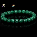Elegant natural malachite bead bracelet for men and women with green striped stones - Green Striped Malachite (B0100) / 19cm 6mm