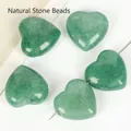 Green aventurine heart stone beads with horizontal holes for DIY jewelry making supplies - 2 Pieces 20mm / Green Aventurine