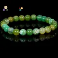 Natural green agate stone beaded bracelet with polished finish for men and women - Green Banded Agate (B0100) / 19cm 6mm