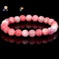 Elegant pink natural stone beaded bracelet with professional black glossy reflection - Persian Jade Red Striped Stone (s2126) / 19cm 6mm / Rhodonite