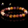 Unisex natural colorful stone beaded bracelet featuring polished jasper and tiger eye beads - Egg Yolk Stone (s0039) / 19cm 6mm / Yellow Jasper
