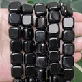 Detailed view of 14x14mm polished black onyx flat square beads for jewelry making - 14x14mm / Black Agate (s3710)