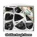 Caja de regalo con piedras naturales de obsidiana negra para colección mineral. - Juego de Caja de Regalo de Obsidiana en Bruto / Una Caja / Negro