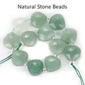 Faceted heart-shaped natural green aventurine loose beads for DIY jewelry making - Light Green
