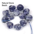 Natural blue sodalite faceted heart-shaped beads for DIY jewelry making and bracelets - Blue Gray