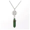 Macro detail of natural green aventurine hexagonal point pendant with Celtic knot ornament - Celtic Knot / Green Aventurine