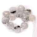 Faceted teardrop natural stone beads with inclusions for DIY jewelry making - Light Gray