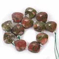 Faceted unakite natural stone water-drop beads for DIY handmade jewelry making accessories - Brown Green