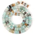 Detailed macro view of 6x3mm natural imperial stone spacer beads with marbled textures - Amazonite
