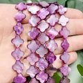 Perline di conchiglia viola scuro da 10 mm a forma di quadrifoglio per fare gioielli - Viola Scuro Fiore