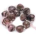 Pink and black marbled faceted teardrop natural stone loose beads for DIY jewelry - Pink Brown