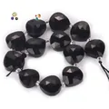 Faceted black natural stone water drop beads for DIY jewelry making and bracelets - Black
