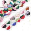 Close-up of colorful heart-shaped Shamballa beads with sparkling rhinestones - 1 Piece/Pack (24x18mm) / Random Mixed Colors