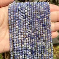 Macro view of blue faceted natural sodalite beads for DIY jewelry accessories - 3mm Approx 120 Pieces / Blue Spot Jasper