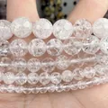 Perle tonde in cristallo di rocca bianco craquelé naturale per creazione gioielli - Circa 88 Pezzi/Confezione / 4mm / Cristallo Crepato Bianco