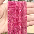 Macro shot of faceted pink natural stone beads for DIY jewelry making accessories - 2mm Approx 170 Pieces / Rose Red Crystal