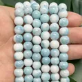 Light blue and white marble pattern painted glass round beads for DIY jewelry making - 8mm / Blue Sky Stone
