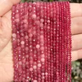 Close-up of faceted pink natural stone beads in 2mm, 3mm, and 4mm sizes for DIY - Approx. 90 Beads/Pack / Ruby